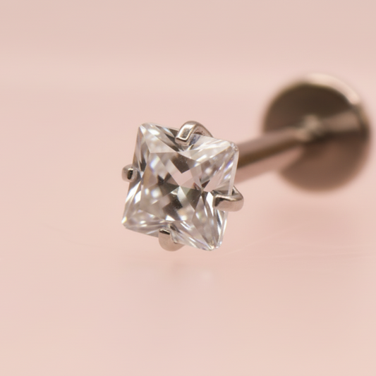 Labret zirconia cuadrada blanca - Acero quirurgico